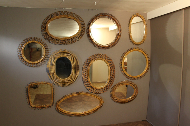 Miroirs en rotin ,osier et bambou des années 1960