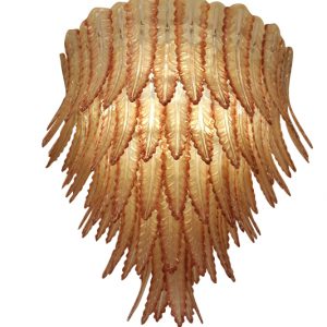 Grand lustre verre Murano beige et rouge