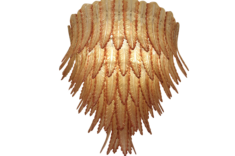 Grand lustre verre Murano beige et rouge