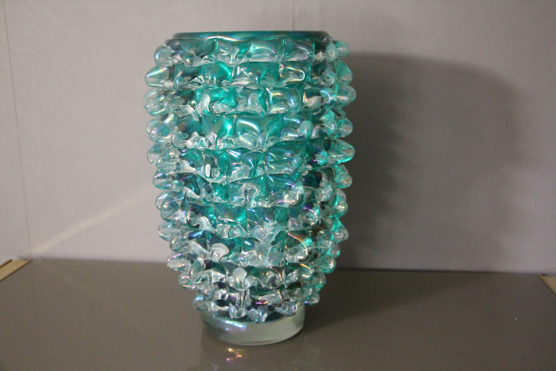 Grand vase en verre de Murano bleu-vert turquoise rostrato de Cenedese Murano