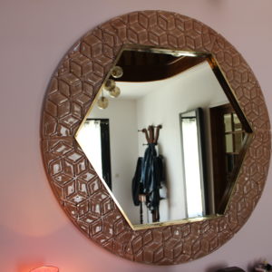 Ancien grand miroir en verre de Murano rose