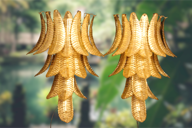 Paire d'appliques longues en verre de Murano doré en forme de palmier