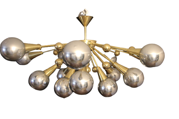 Lustre demi spoutnik en verre argent mercurisé