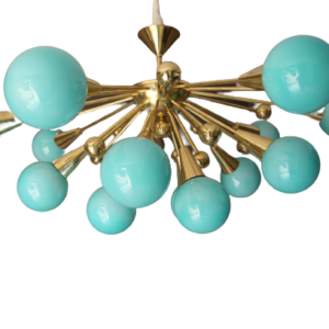 Lustre demi spoutnik en verre bleu turquoise