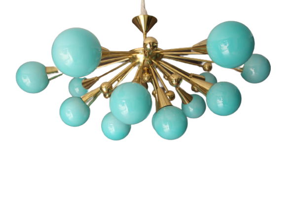 Lustre demi spoutnik en verre bleu turquoise