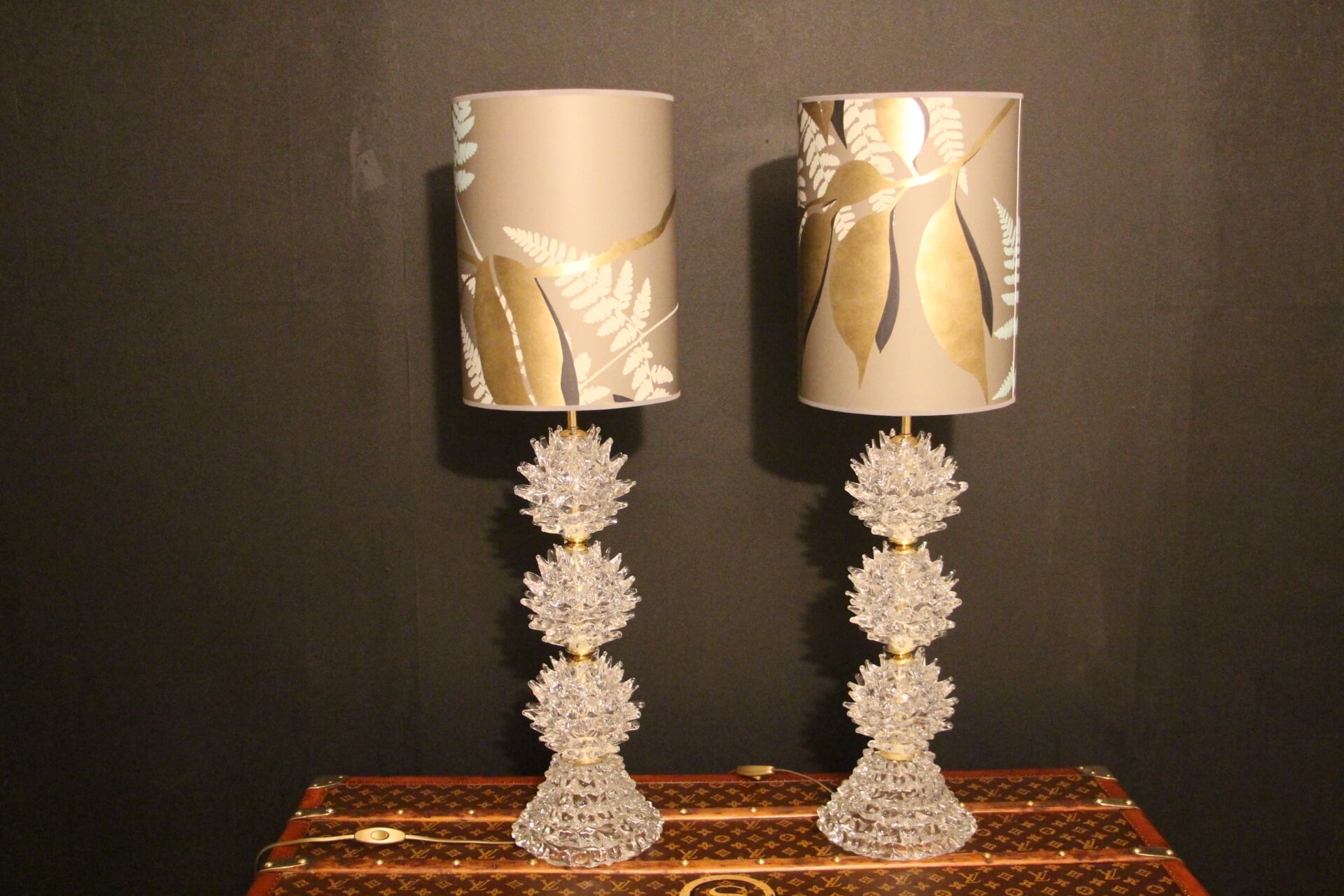 Paire de Lampes en Verre de Murano Rostrato Clair