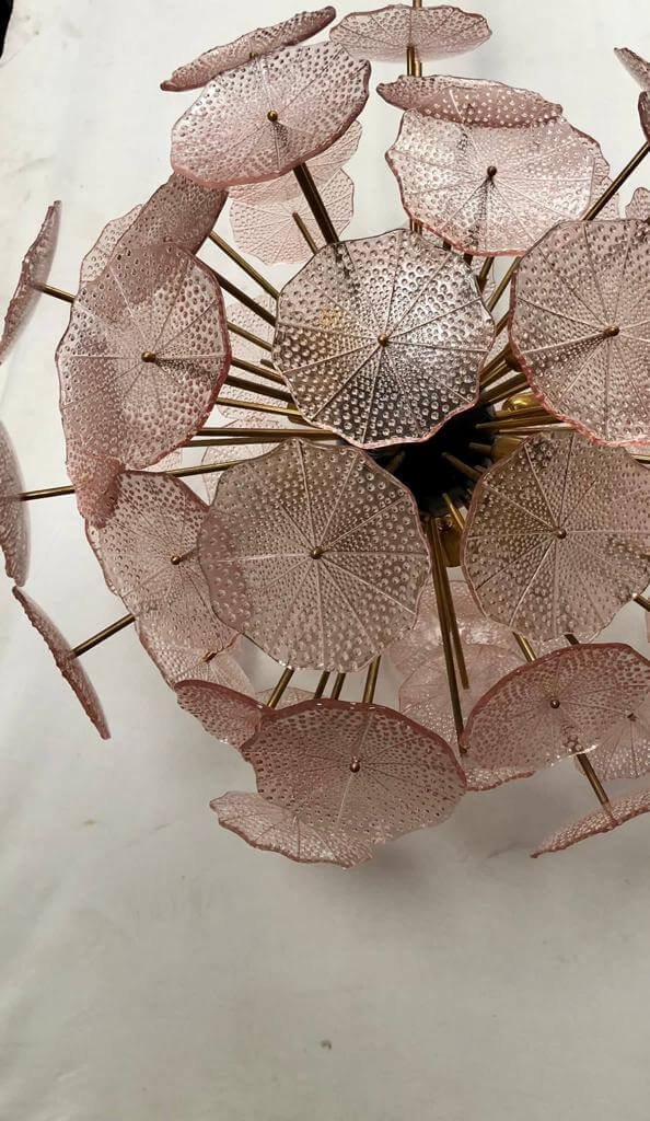 Lustre Spoutnik Fleurs en Verre Murano Rose