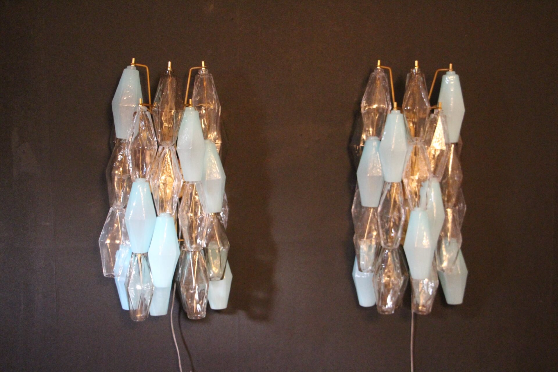 Paire d'Appliques Polyédriques en Verre de Murano, Style de Venini