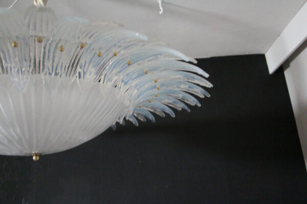 Plafonnier Barovier en verre de Murano irisé et blanc