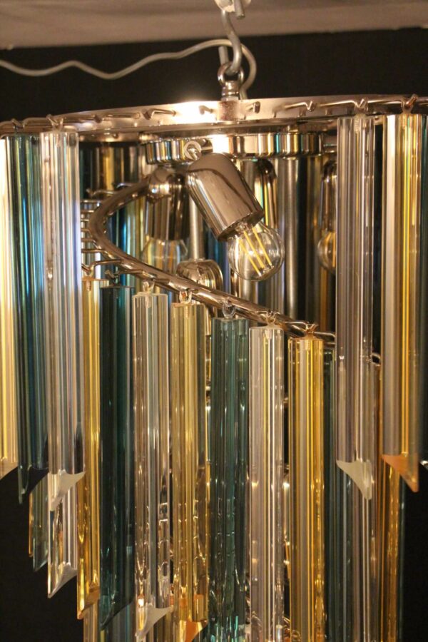 Long Lustre Spirale en Verre de Murano Vert et Ambre, Style Venini