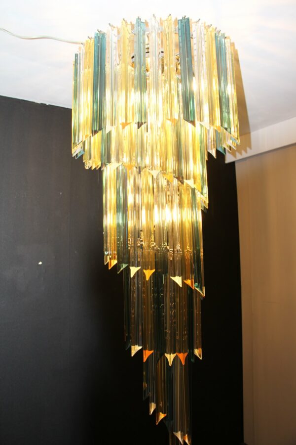 Long Lustre Spirale en Verre de Murano Vert et Ambre, Style Venini