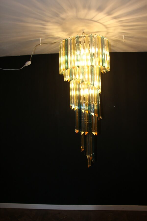 Long Lustre Spirale en Verre de Murano Vert et Ambre, Style Venini