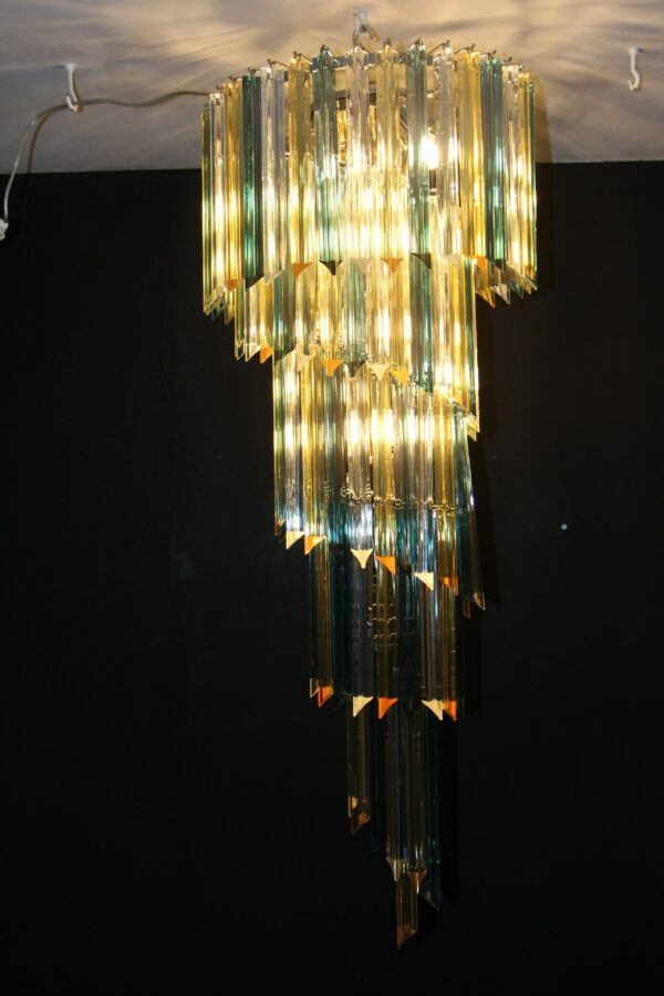 Long Lustre Spirale en Verre de Murano Vert et Ambre, Style Venini