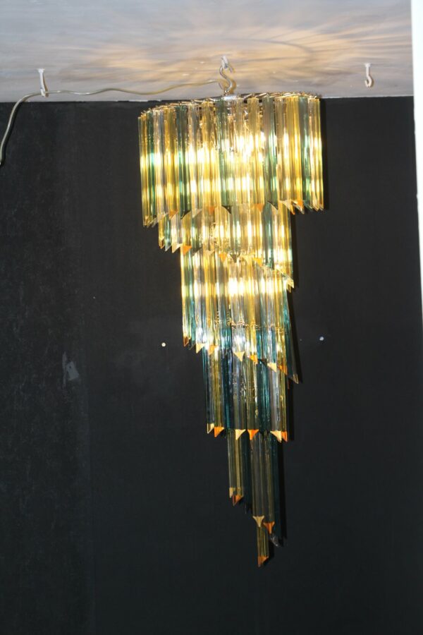 Long Lustre Spirale en Verre de Murano Vert et Ambre, Style Venini