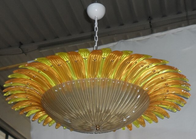Plafonnier Barovier en verre de Murano beige, vert et orange