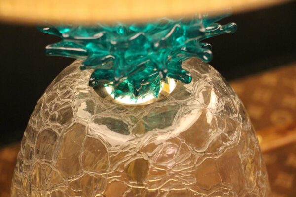 Grande paire de lampes de table à décor d'ananas en verre de Murano vert émeraude