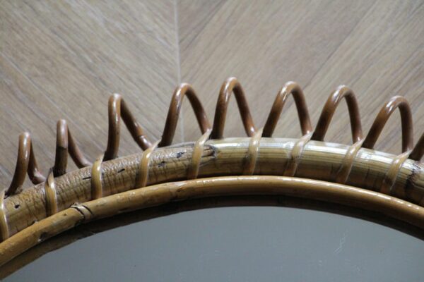 Miroir vintage rond en rotin et bambou par Franco Albini