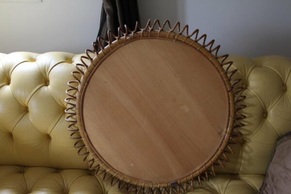 Miroir vintage rond en rotin et bambou par Franco Albini