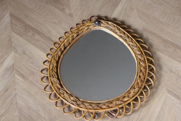 Miroir vintage en rotin par Franco Albini