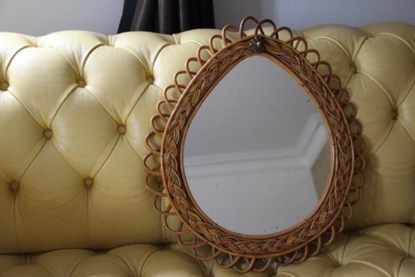 Miroir vintage en rotin par Franco Albini