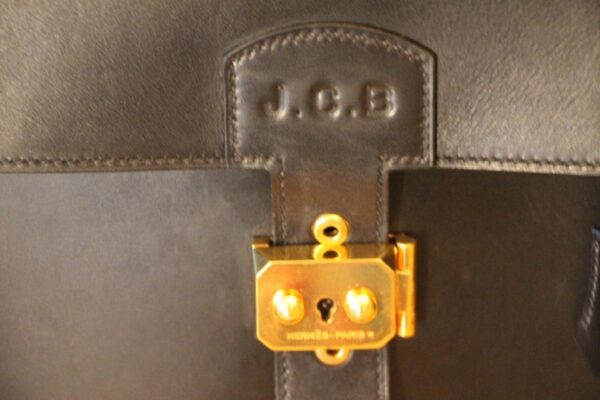 Mallette Hermès en cuir noir