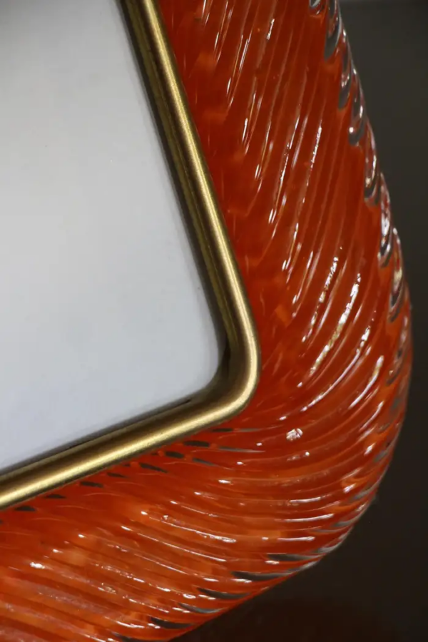 Cadre photo en verre torsadé orange lumineux de Barovier et Toso