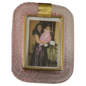 Cadre photo torsadé rose en verre de Murano et laiton
