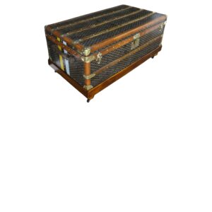 Malle Goyard 100 cm des années 1920’s en toile a chevrons